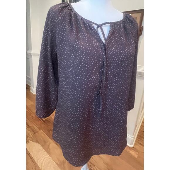 Loft Tie Neck Polka Dot 3/4 Sleeve Blouse - Small - Picture 3 of 7